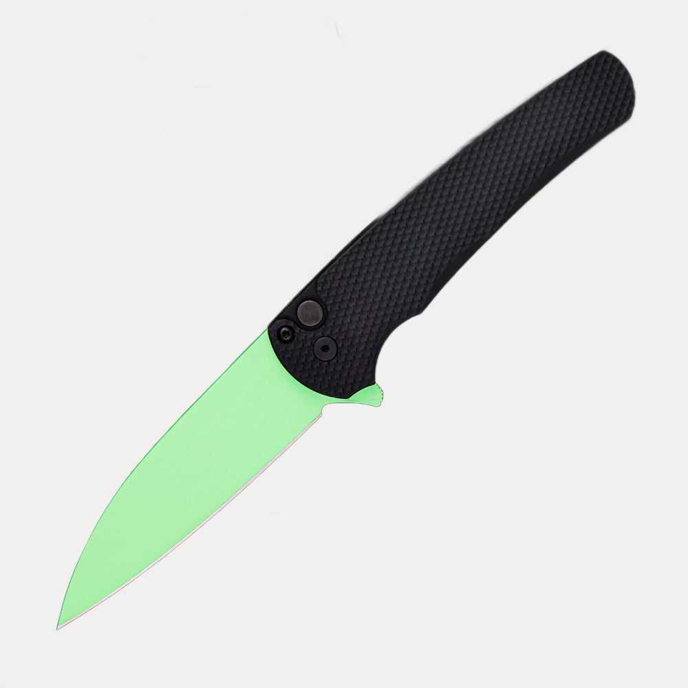 Pro-Tech Knives 2023 Malibu USN Special Textured Black Handle Cerakote Green MagnaCut Wharncliffe Blade