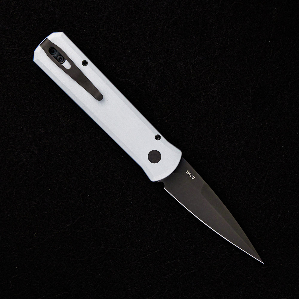 Pro-Tech Knives Godson – Grey Handle – Single Black G10 Inlay – DLC Black Blade – 756