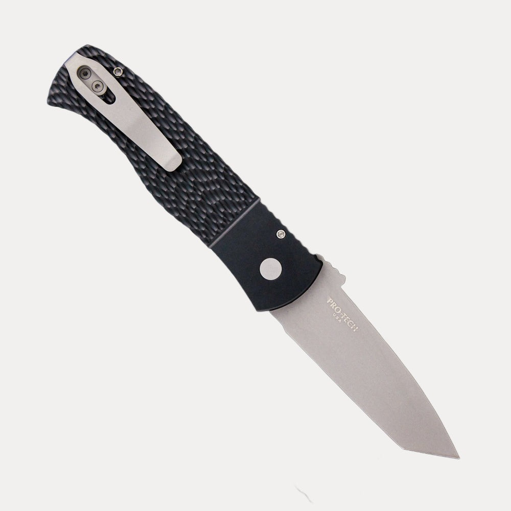 Pro-Tech Knives Emerson Design CQC7 Auto – Black Textured Handle – Blasted Tanto Blade – E7T05