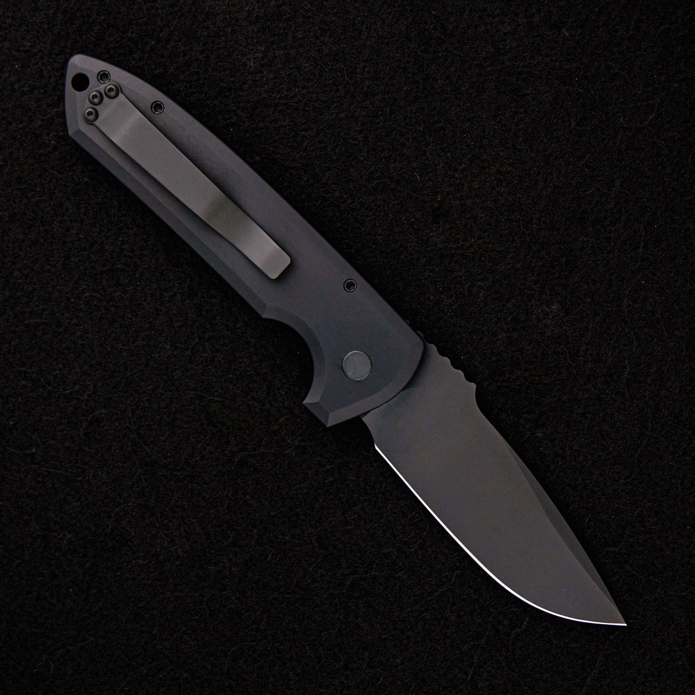 Pro-Tech Knives Rockeye Auto – Textured Black Handle – Tritium Button – Sterile DLC Black CPM-S35VN Blade LG307 Operator