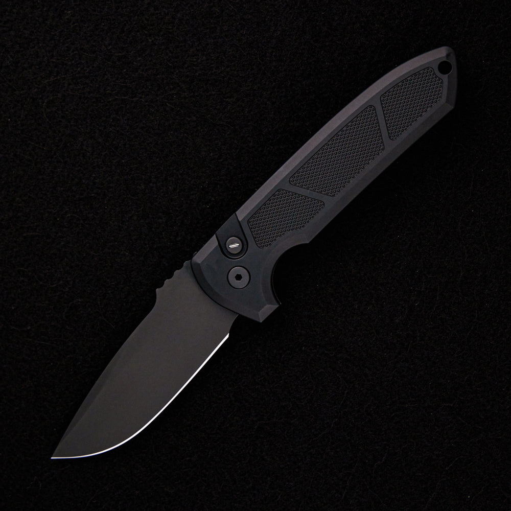 Pro-Tech Knives Rockeye Auto – Textured Black Handle – Tritium Button – Sterile DLC Black CPM-S35VN Blade LG307 Operator