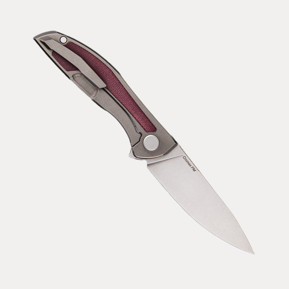 Shirogorov NeOn NL – CROMAX PM BLADE – TITANIUM HANDLE W/ MAROON MICARTA INLAY – MRBS