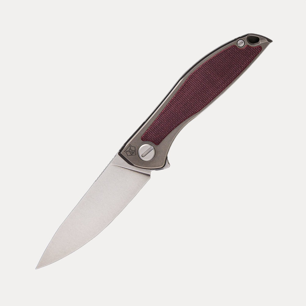 Shirogorov NeOn NL – CROMAX PM BLADE – TITANIUM HANDLE W/ MAROON MICARTA INLAY – MRBS